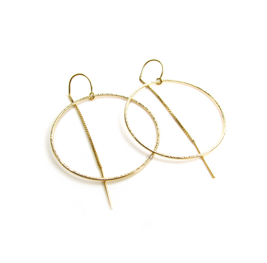 Textured Circle Threader Earrings | Linear Texture | Minimalist Modern Jewelry