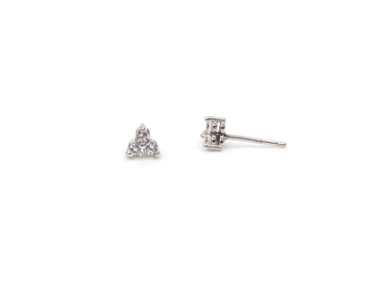 14K 3 CZ Stone Cluster Stud Earrings | Dainty Gold Sparkle Studs