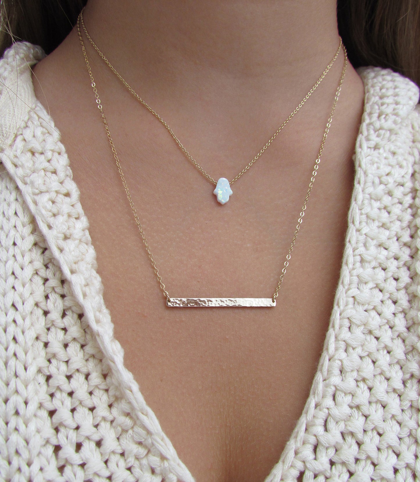 Hammered Bar Necklace | Dainty Textured Pendant