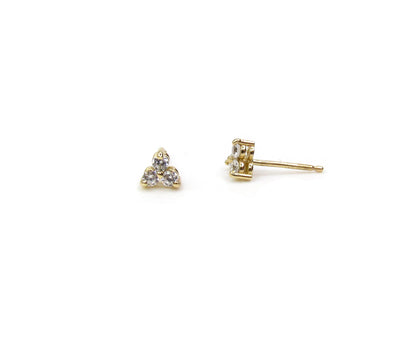 14K 3 CZ Stone Cluster Stud Earrings | Dainty Gold Sparkle Studs