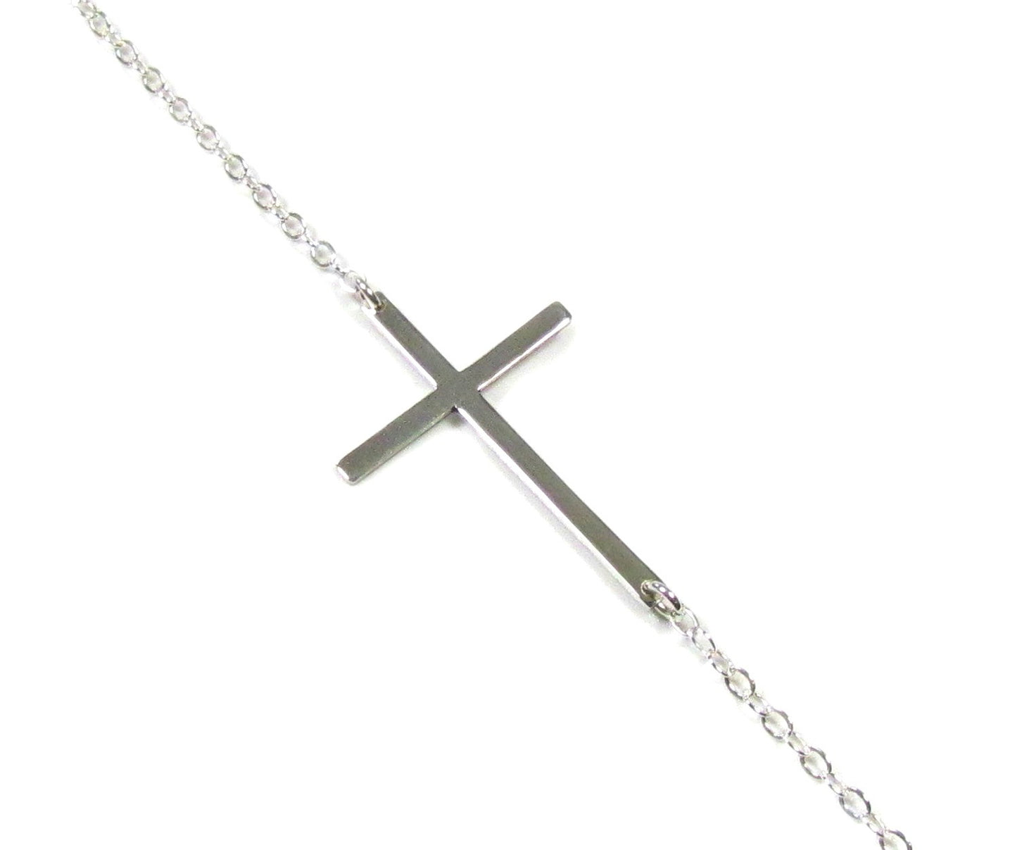 Polished Sideways Cross Necklace | Adjustable Placement | 3 Sizes Available