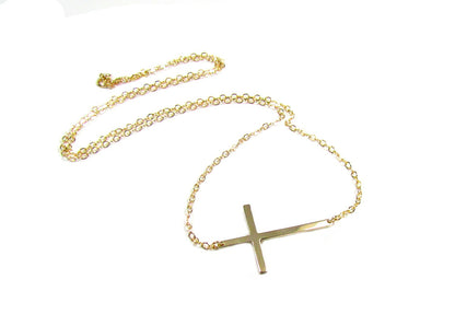 Polished Sideways Cross Necklace | Adjustable Placement | 3 Sizes Available