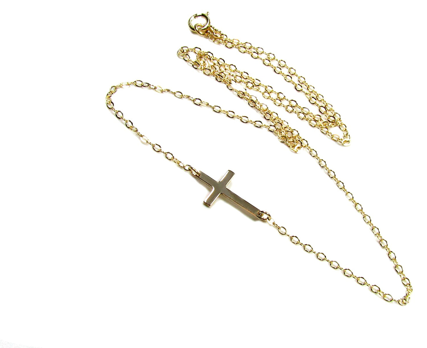 14K Tiny Sideways Cross Necklace | Solid Yellow Gold
