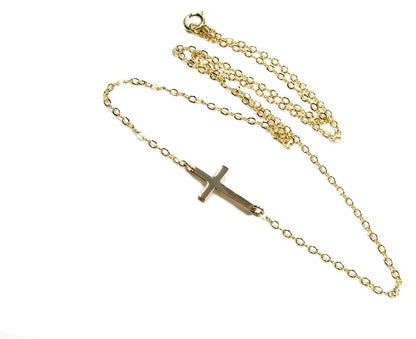 14K Tiny Sideways Cross Necklace | Solid Yellow Gold