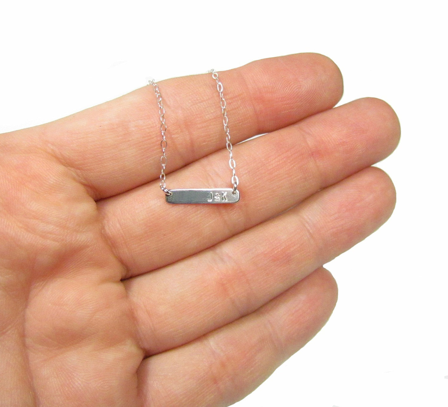 14K Tiny Dash Vertical Personalized Bar Necklace