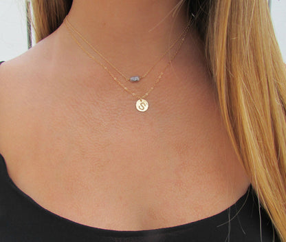 Hammered Disc Initial Pendant Necklace | Custom Engraved Charm