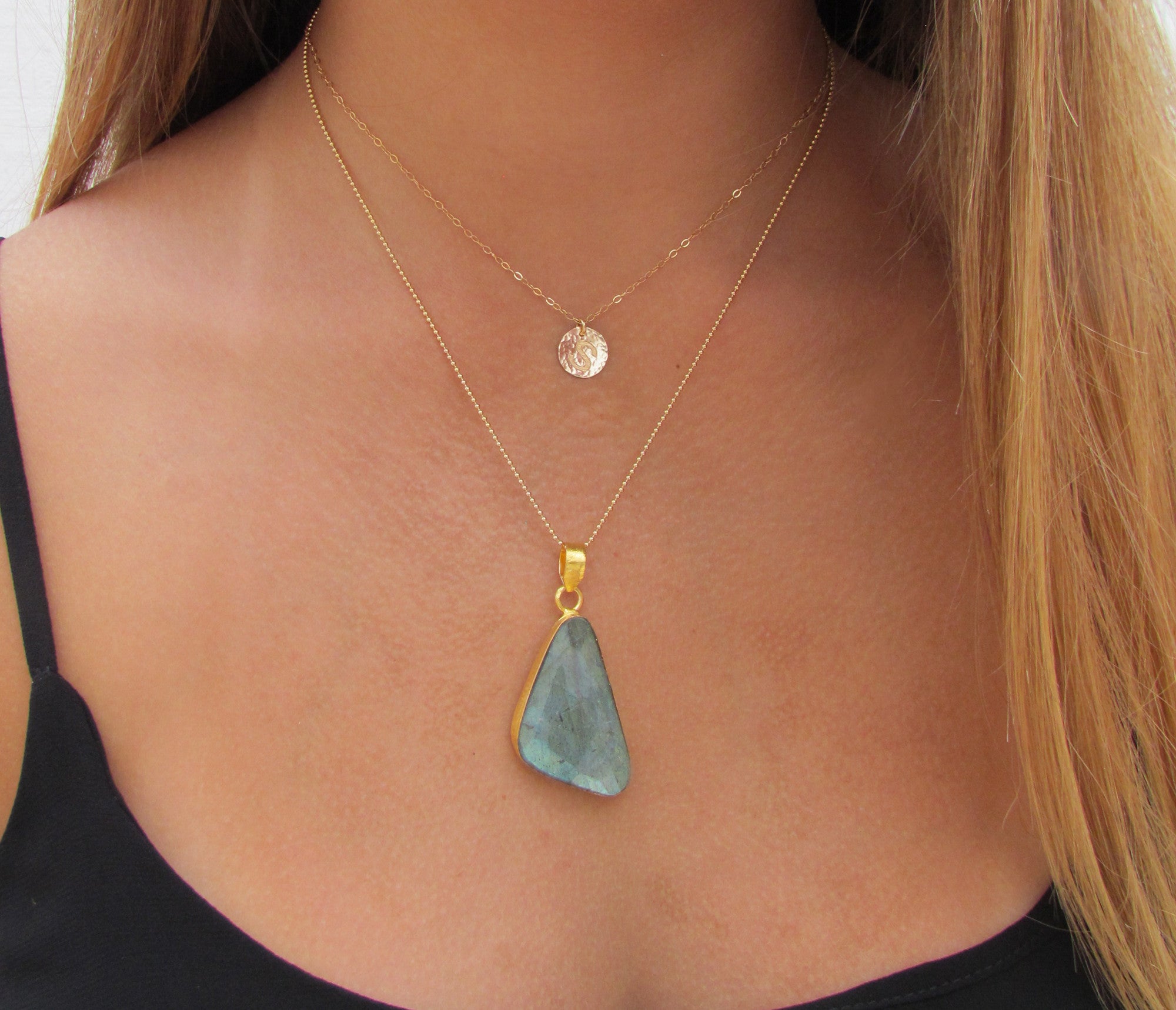 Large Bezel Labradorite Gemstone Pendant Necklace