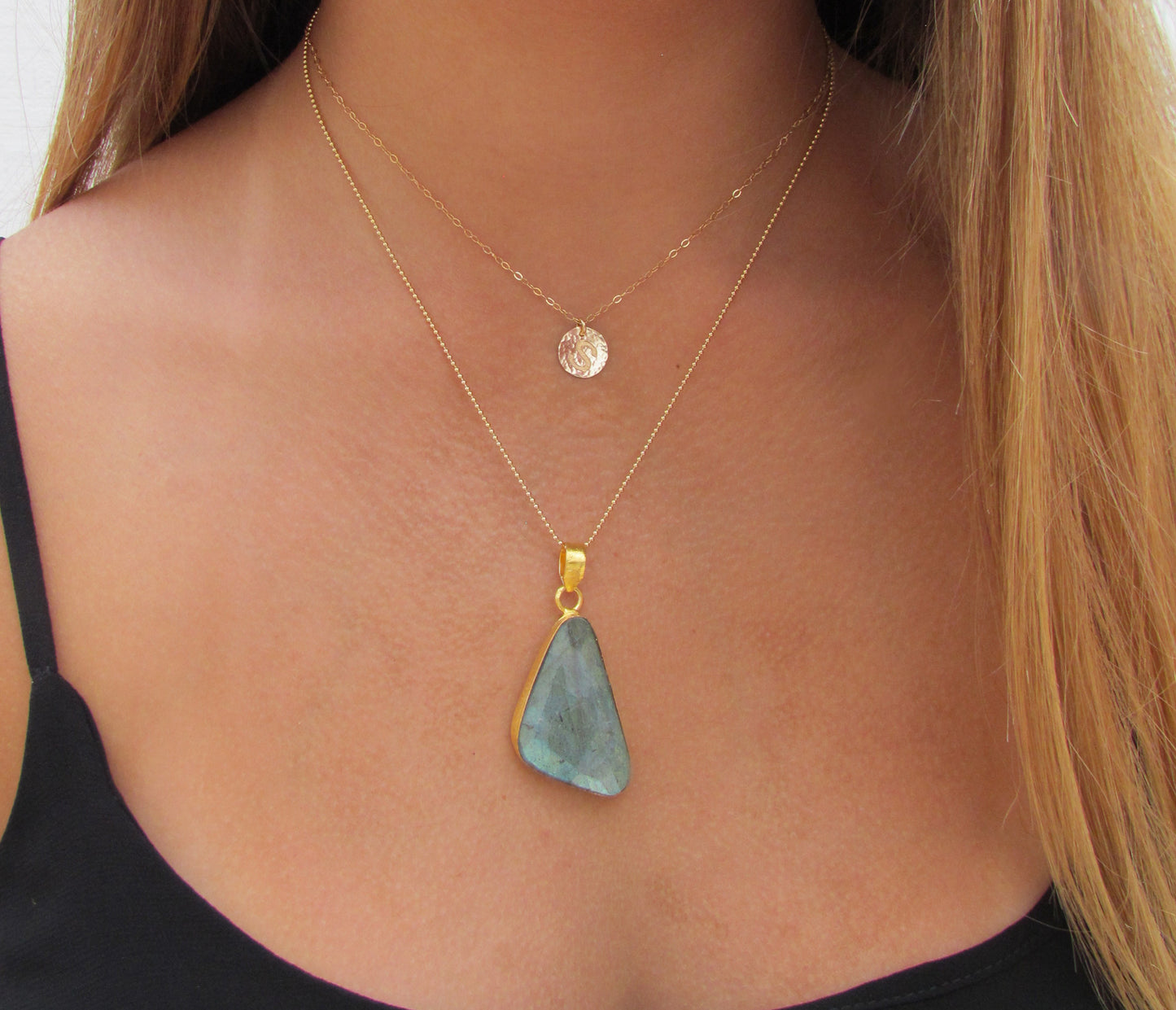Large Bezel Labradorite Gemstone Pendant Necklace