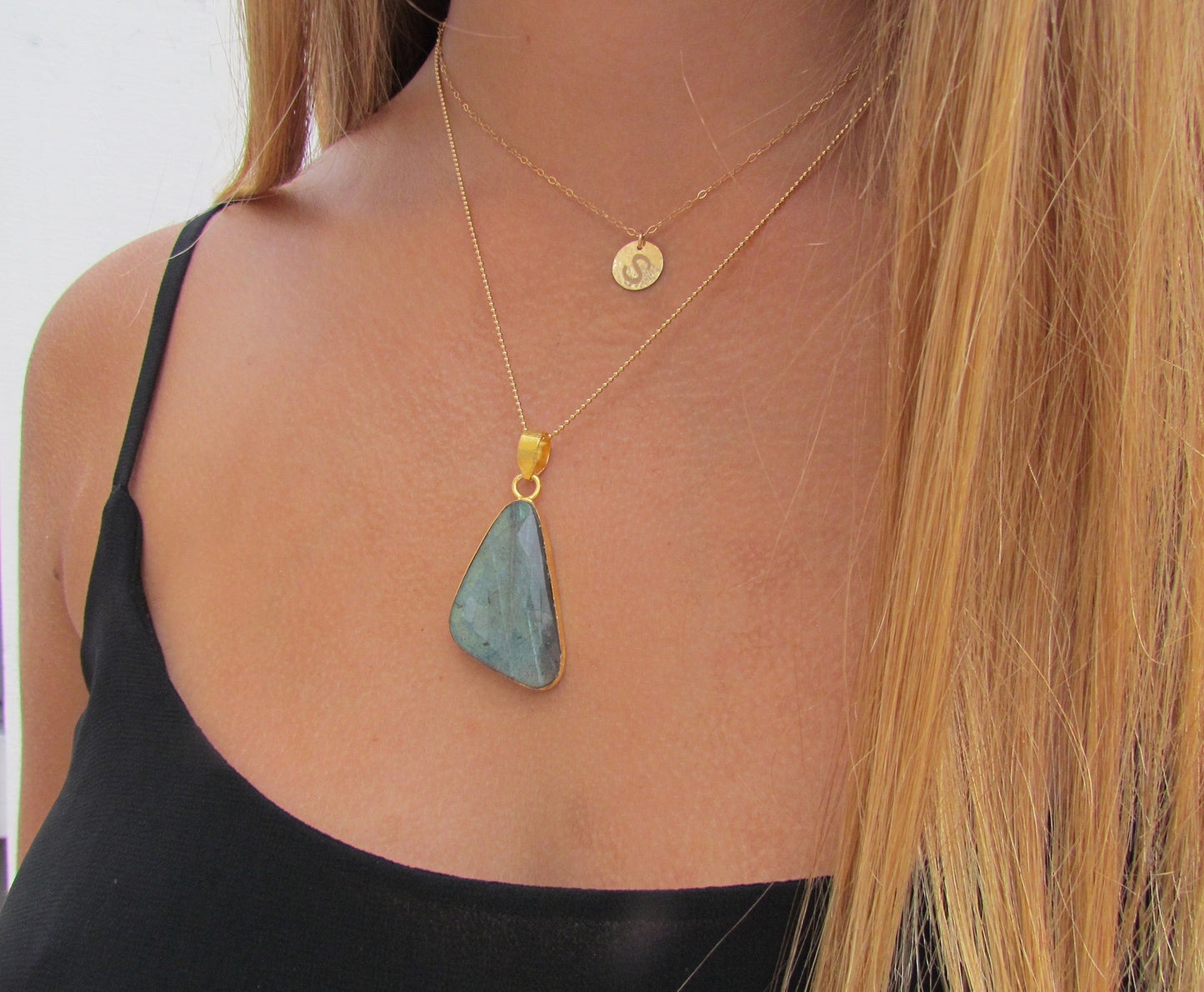 Large Bezel Labradorite Gemstone Pendant Necklace