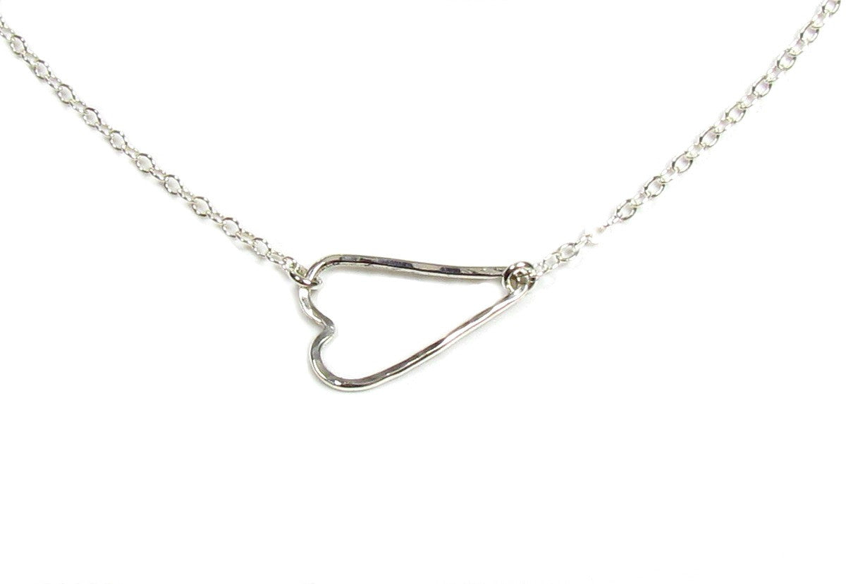Sideways Heart Necklace | Hammered Texture | Gold Filled or Sterling Silver