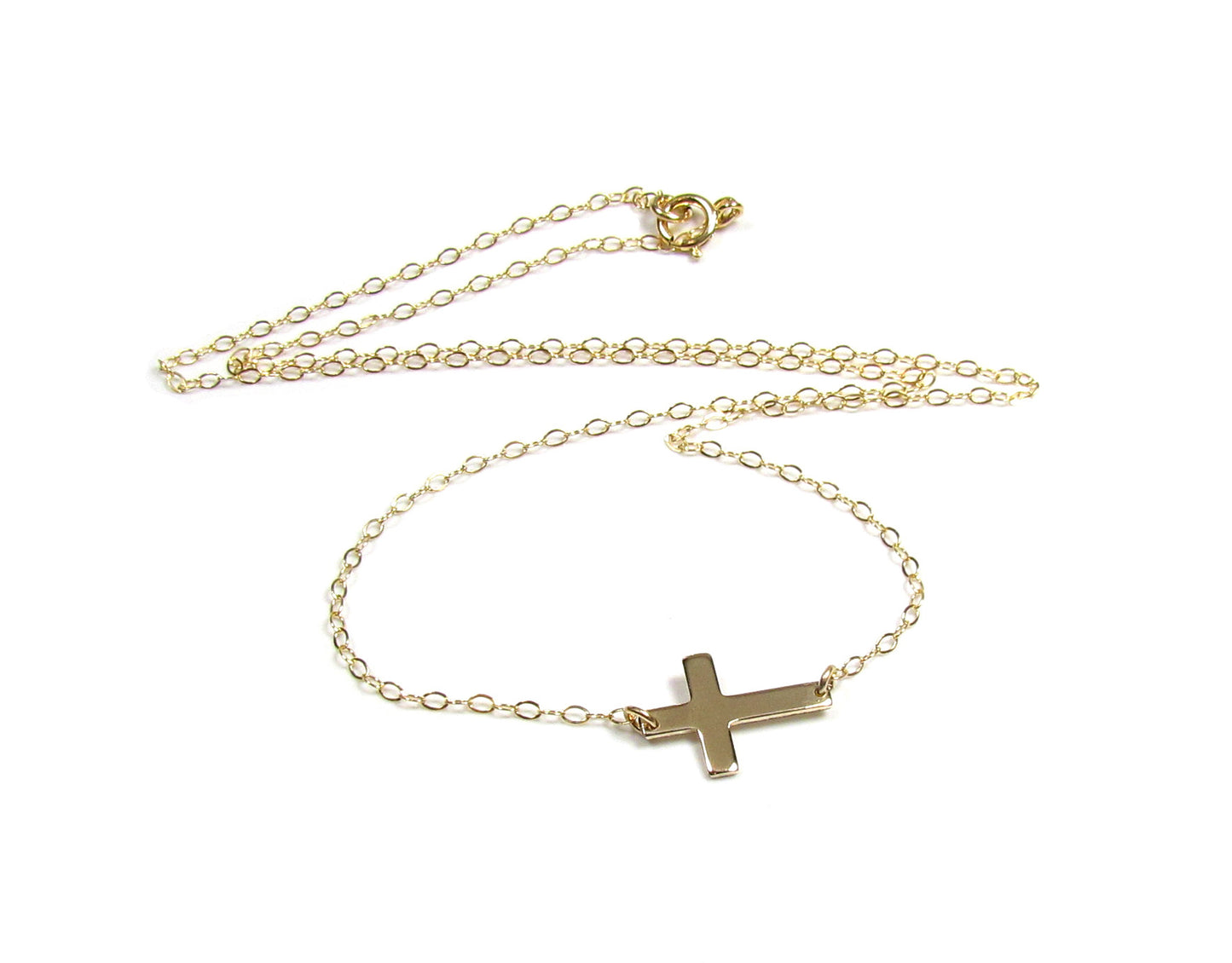 14K Gold Tiny Sideways Cross Necklace
