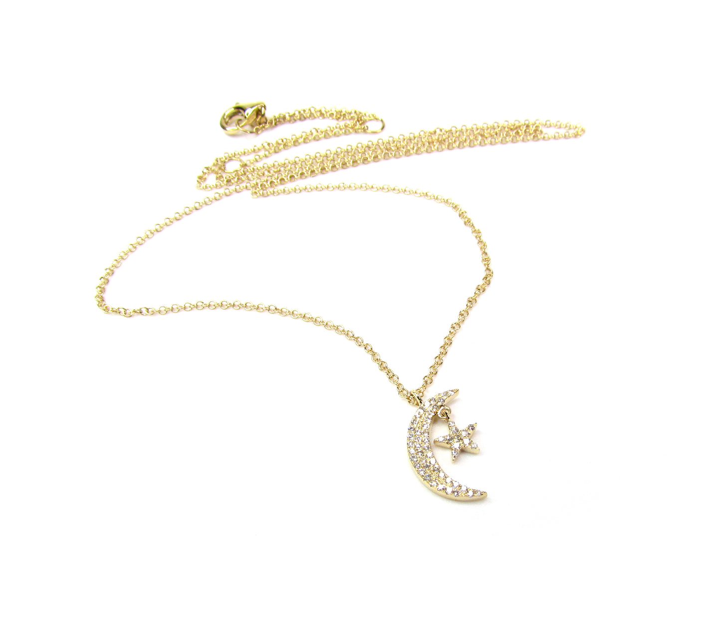 14K Diamond Moon And Star Necklace