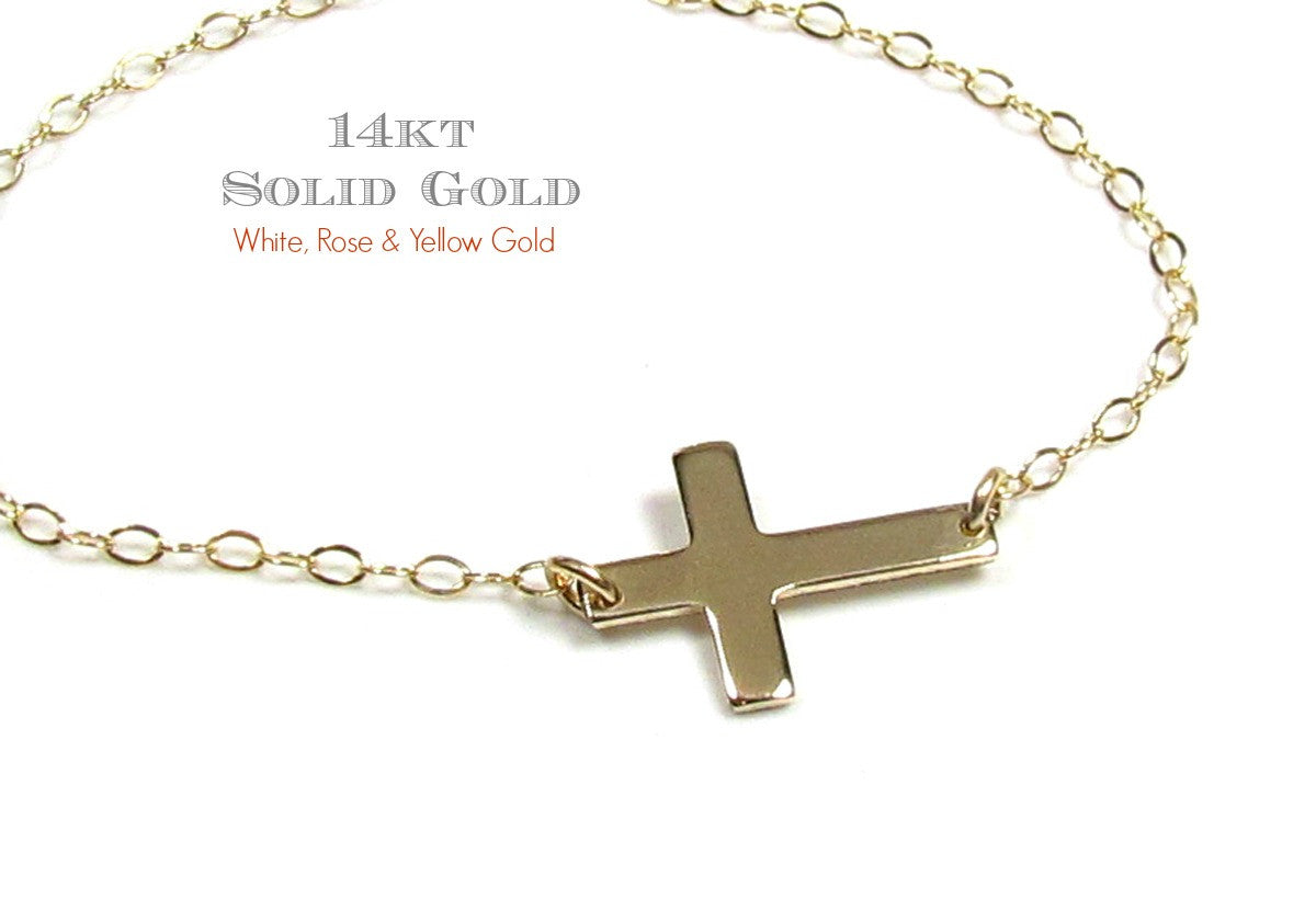 14K Gold Tiny Sideways Cross Necklace