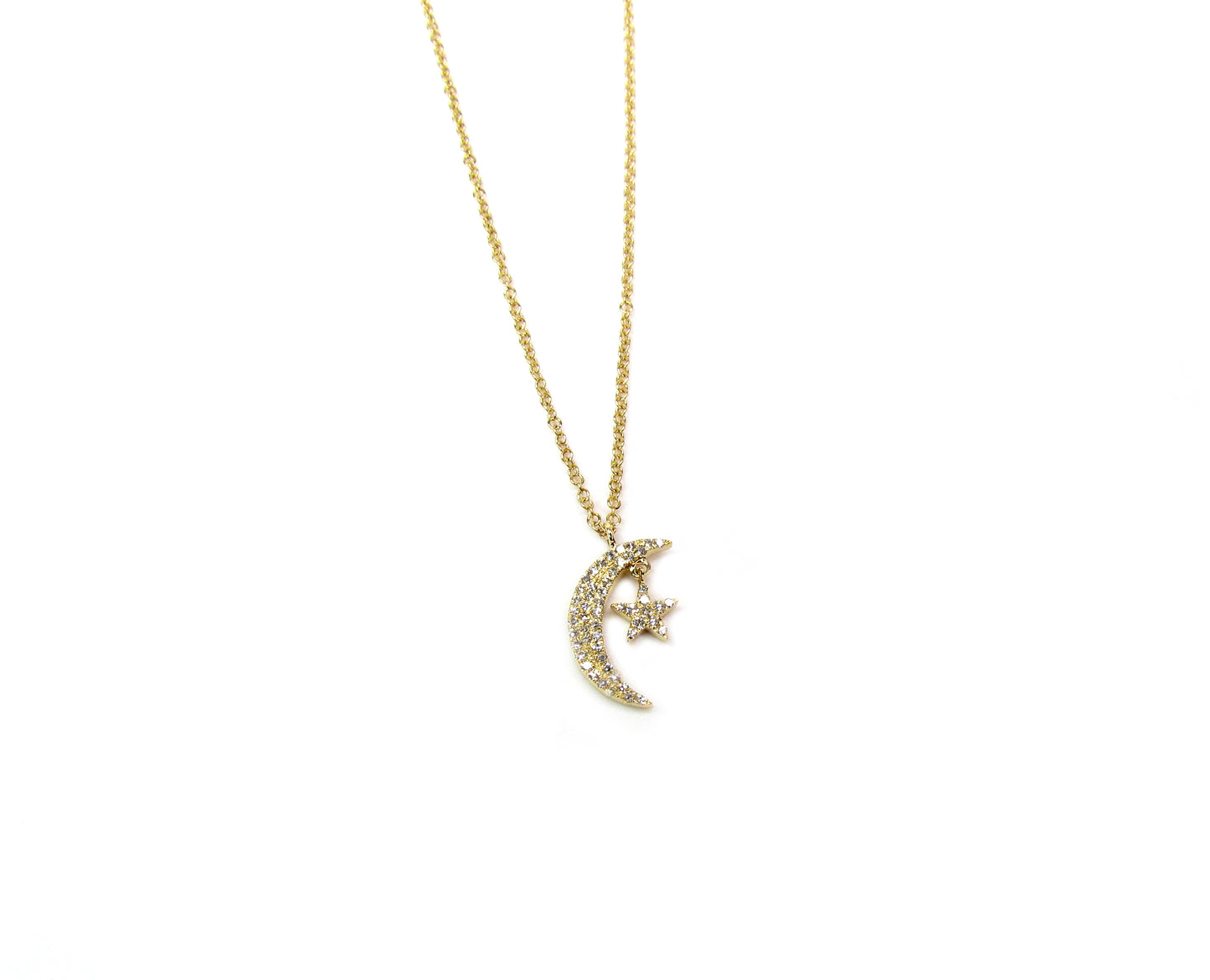 14K Diamond Moon And Star Necklace