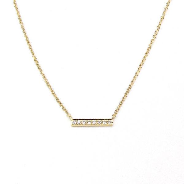 14K Diamond Mini Bar Necklace | Dainty Solid Gold Necklace