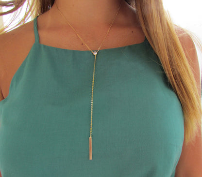 Long Y CZ & Bar Lariat Necklace