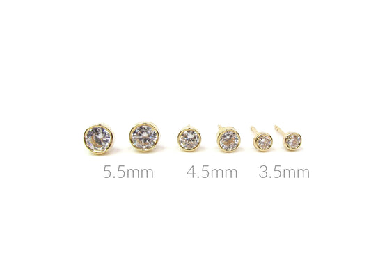 14K Bezel CZ Solitaire Studs
