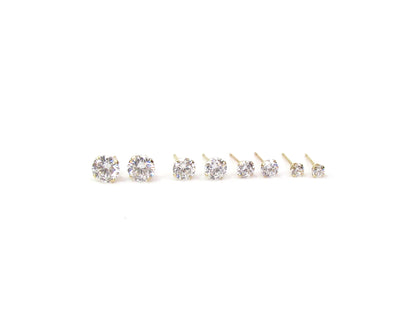 14K Solitaire CZ Stud Earrings | Classic Prong-Set Gold Studs