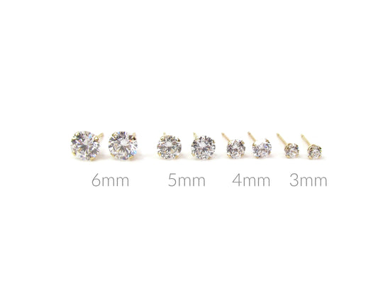 14K Solitaire CZ Stud Earrings | Classic Prong-Set Gold Studs