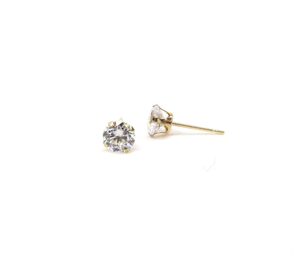 14K Solitaire CZ Stud Earrings | Classic Prong-Set Gold Studs