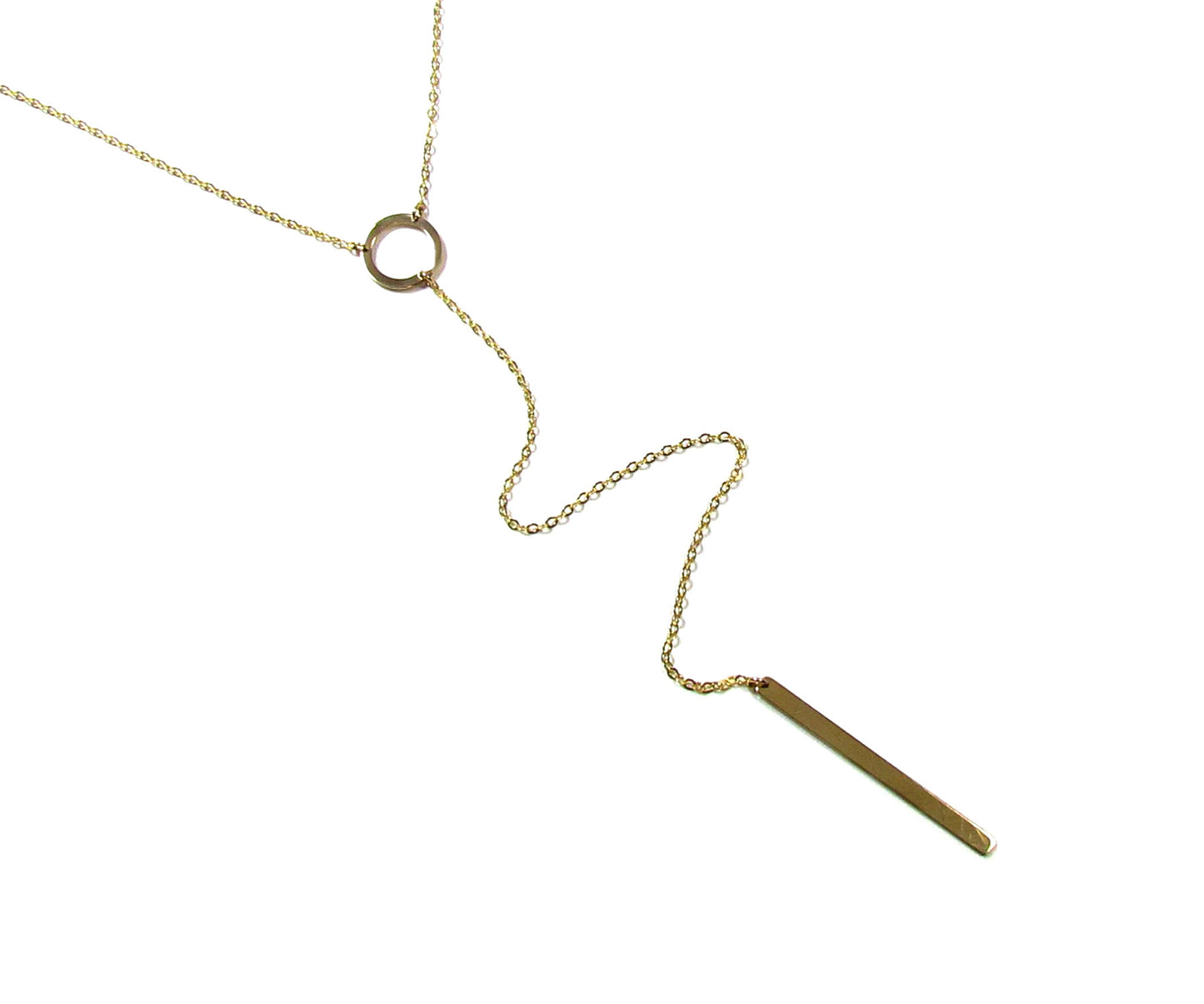 Circle and Bar Long Y Lariat Necklace | Minimalist Layering Jewelry