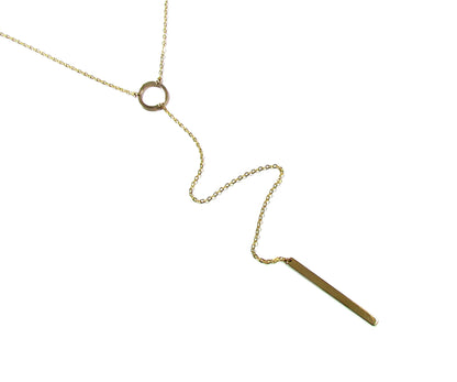 Circle and Bar Long Y Lariat Necklace | Minimalist Layering Jewelry