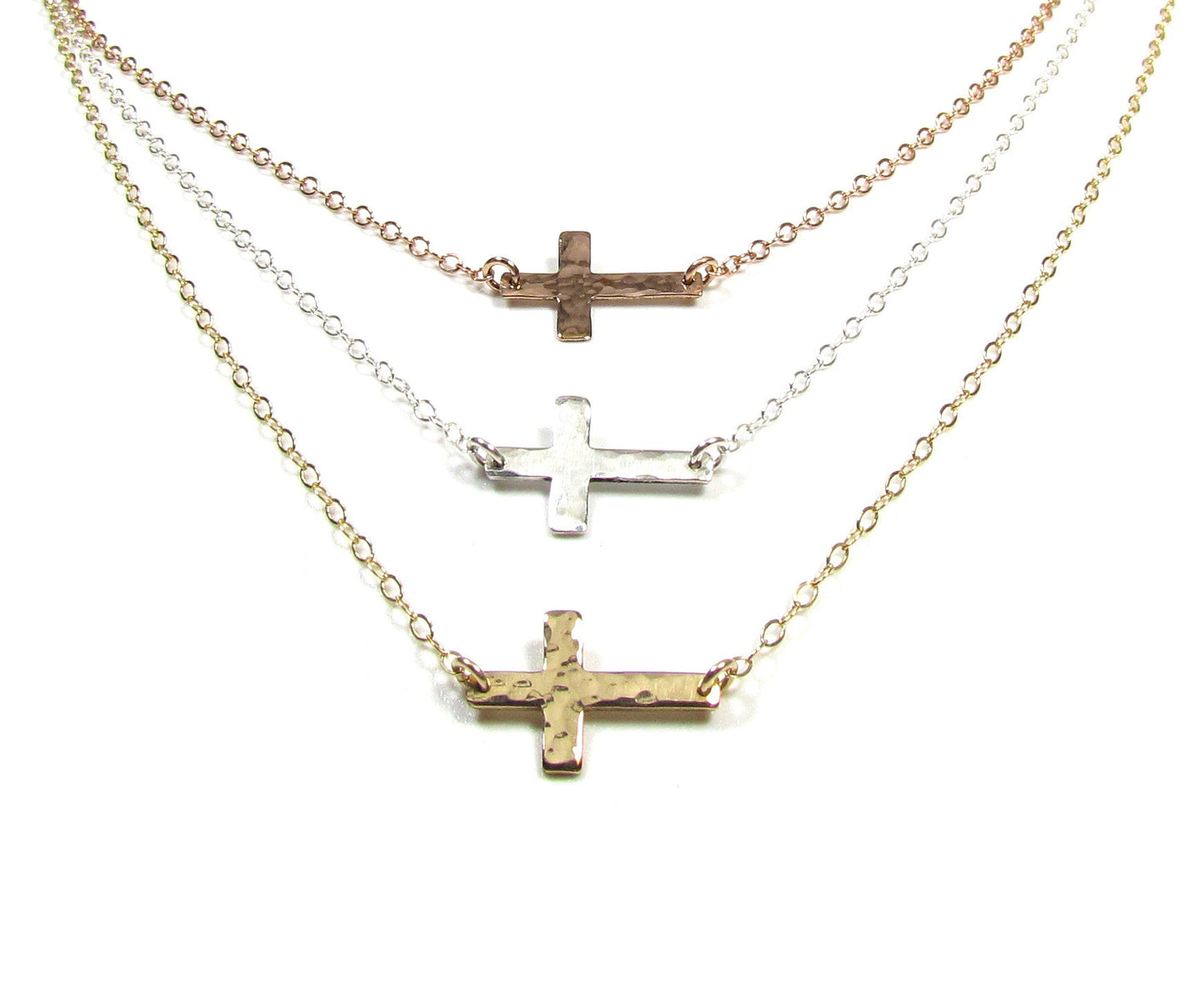 Tiny Hammered Cross Necklace | Minimalist Jewelry