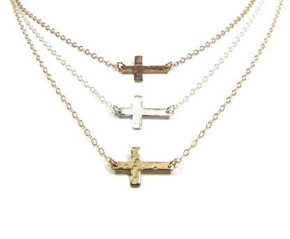 Tiny Hammered Cross Necklace | Minimalist Jewelry