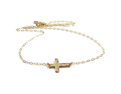 Tiny Hammered Cross Necklace | Minimalist Jewelry