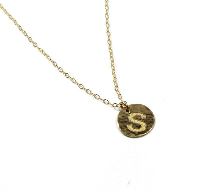 Hammered Disc Initial Pendant Necklace | Custom Engraved Charm