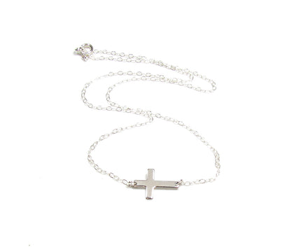 Tiny Sideways Cross Necklace | 3 Metal Finishes