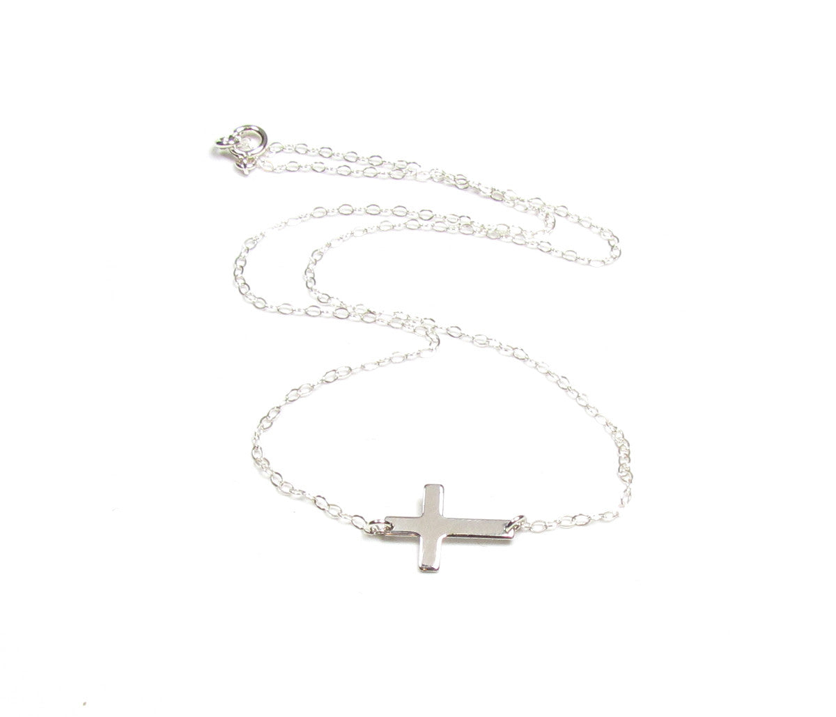Tiny Sideways Cross Necklace | 3 Metal Finishes