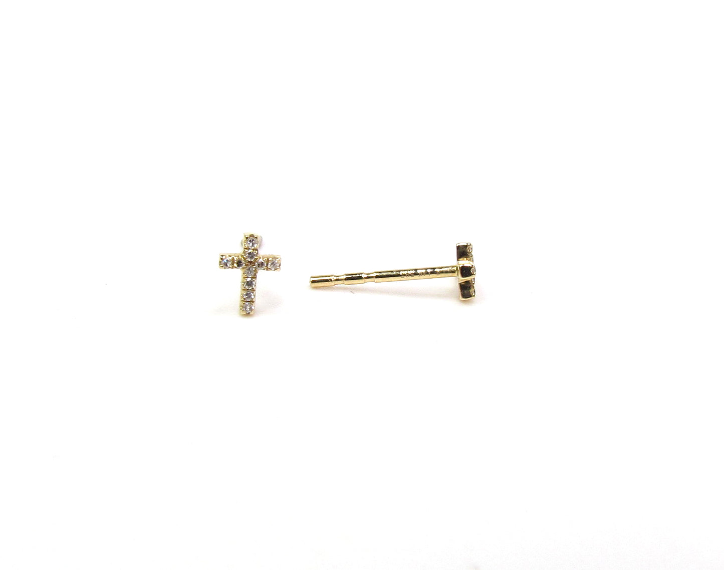 14K Diamond Tiny Cross Studs