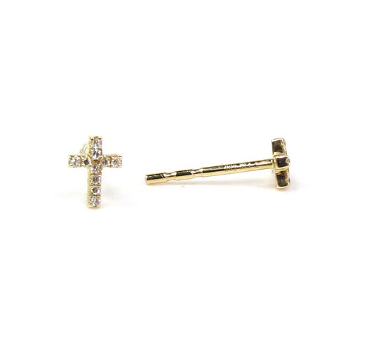 14K Diamond Tiny Cross Studs