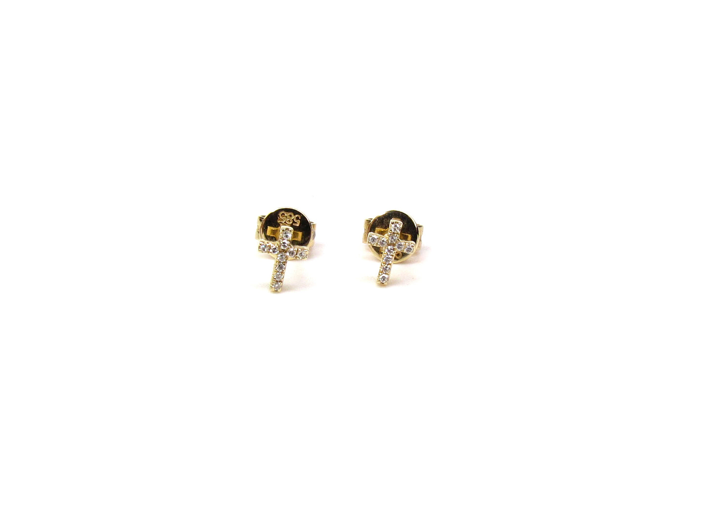 14K Diamond Tiny Cross Studs