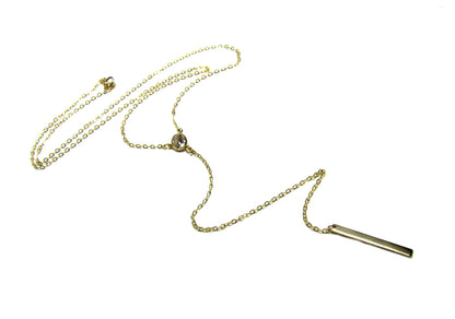Long Y CZ & Bar Lariat Necklace