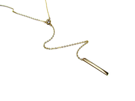 Long Y CZ & Bar Lariat Necklace