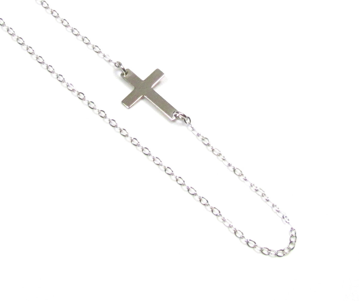 14K Gold Tiny Sideways Cross Necklace