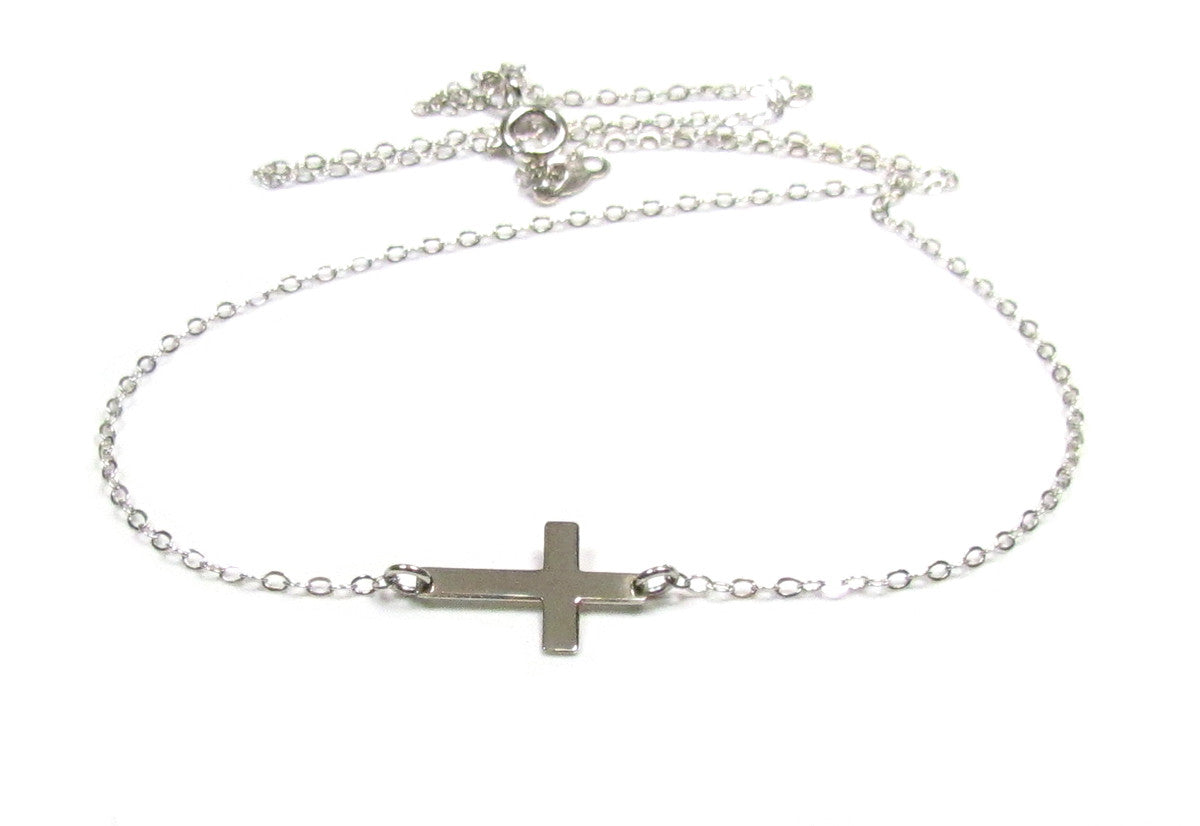 14K Gold Tiny Sideways Cross Necklace
