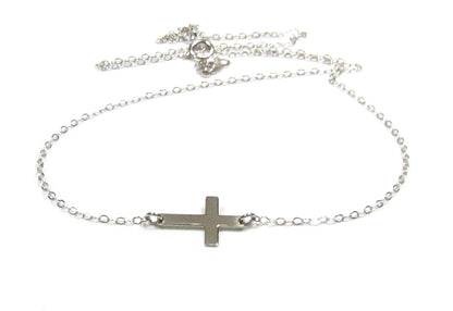 14K Gold Tiny Sideways Cross Necklace