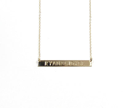 14K Solid Gold Roman Numeral Personalized Bar Necklace | Custom Engraved Date Pendant
