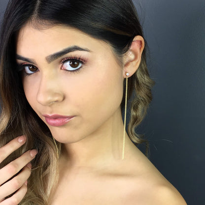 CZ Woven Chain Shoulder Dusters | Sparkling Wheat Chain Statement Earrings