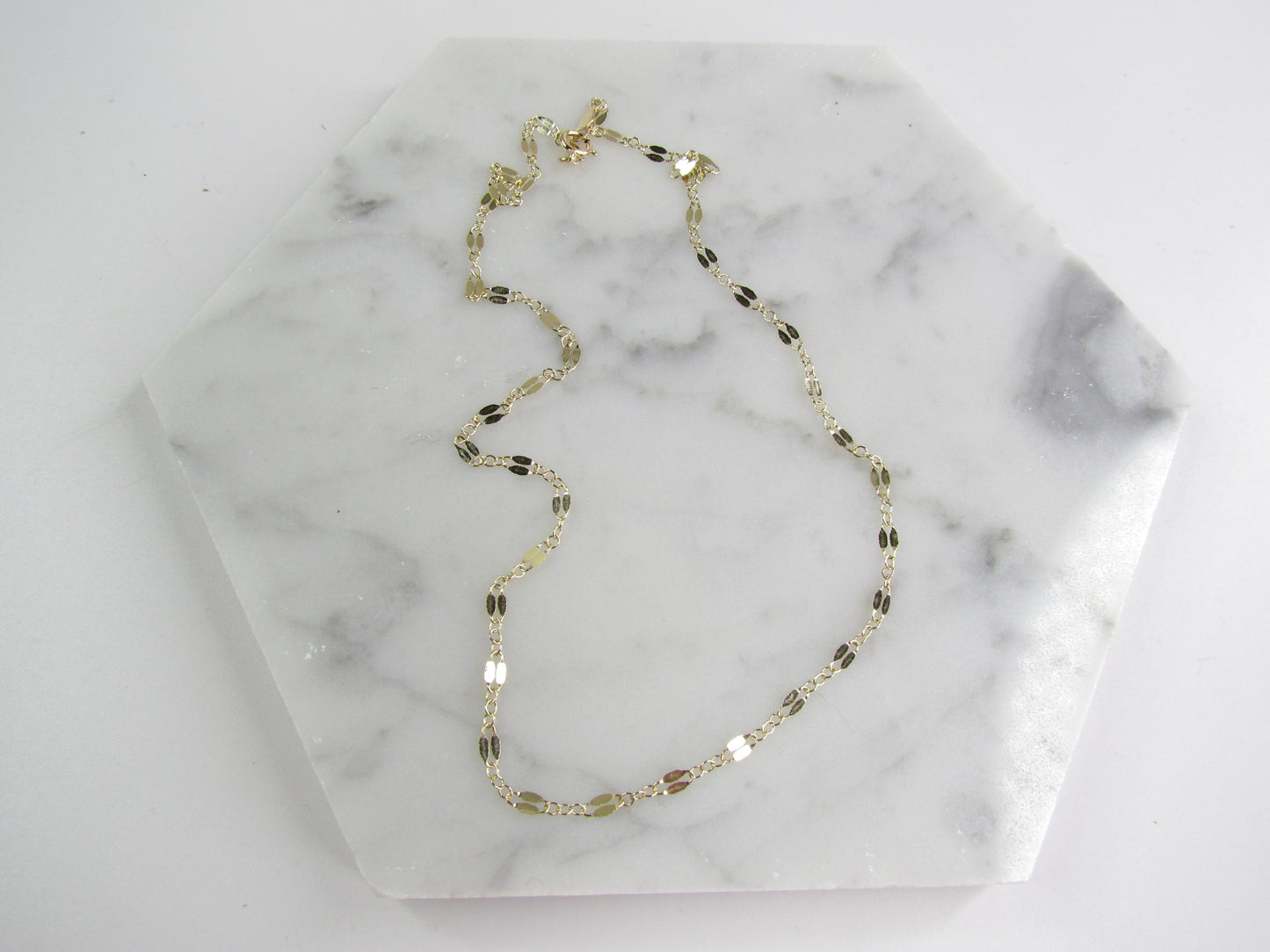 14K Solid Gold Lace Chain Choker | Reflective Mirror Bar Necklace