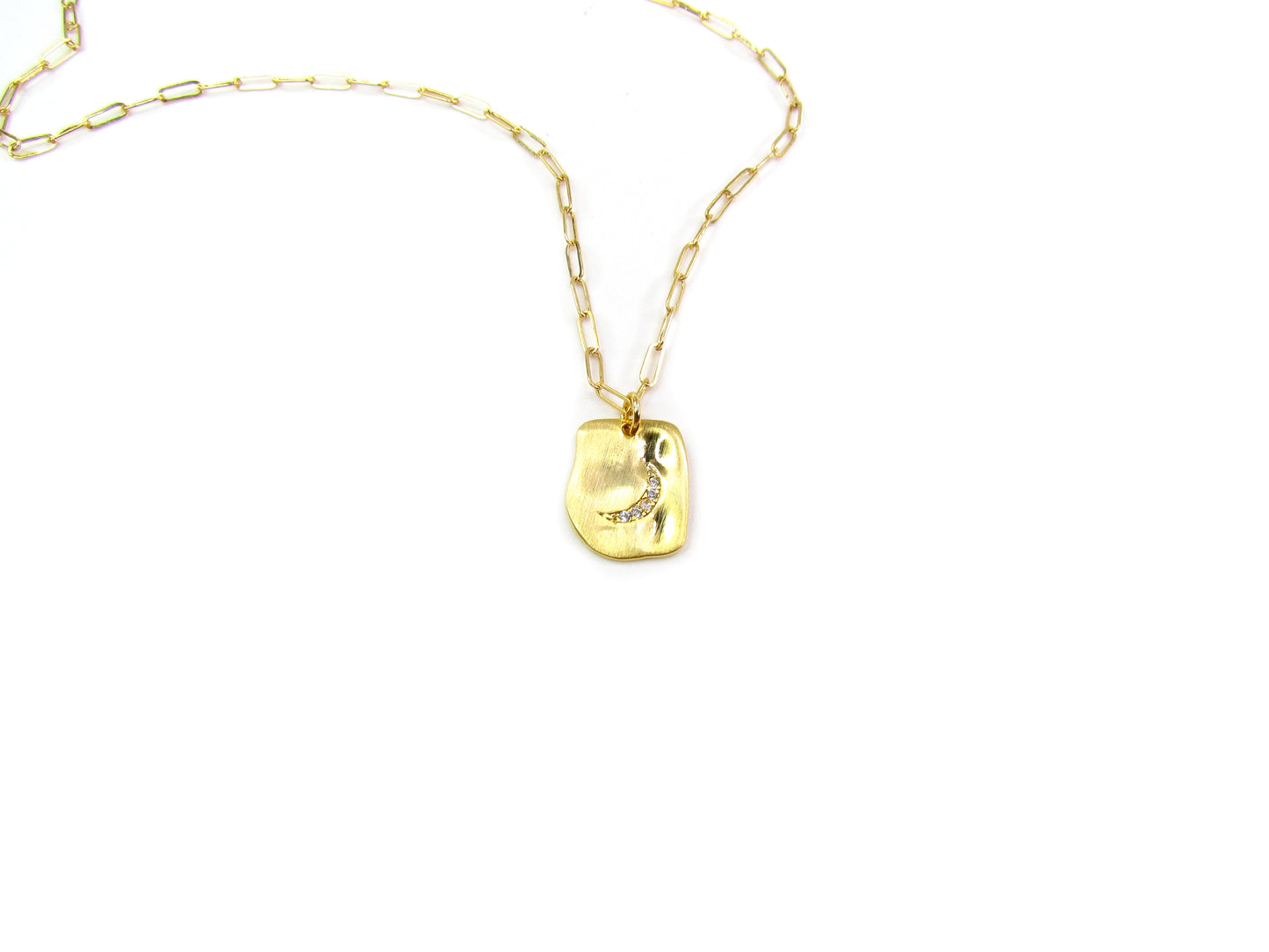 Moon CZ Pendant Necklace | Moon Charm on Dainty Paperclip Chain