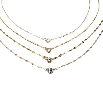 Bezel Set CZ Solitaire Necklace | Bold Sparkle on Dainty Gold Chain