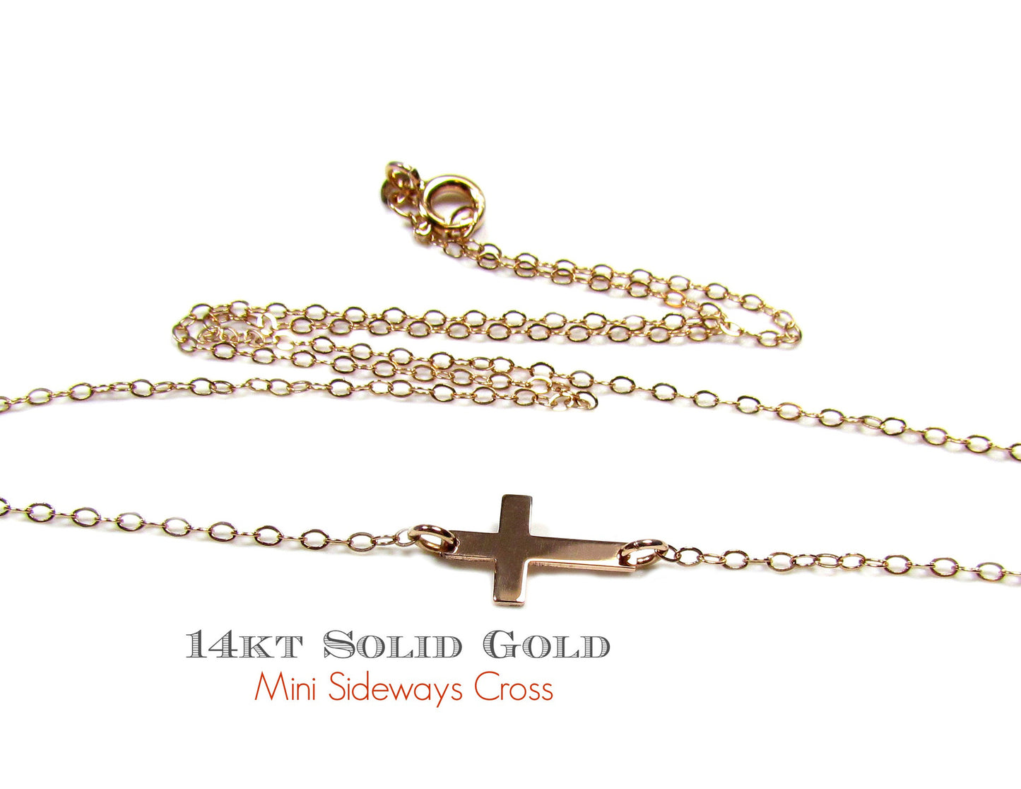 14K Mini Sideways Cross Necklace | Solid Yellow Gold