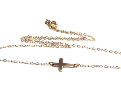 14K Mini Sideways Cross Necklace | Solid Yellow Gold