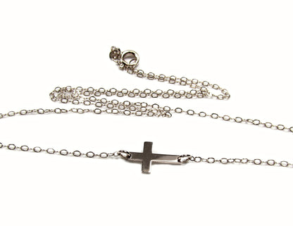 14K Mini Sideways Cross Necklace | Solid Yellow Gold