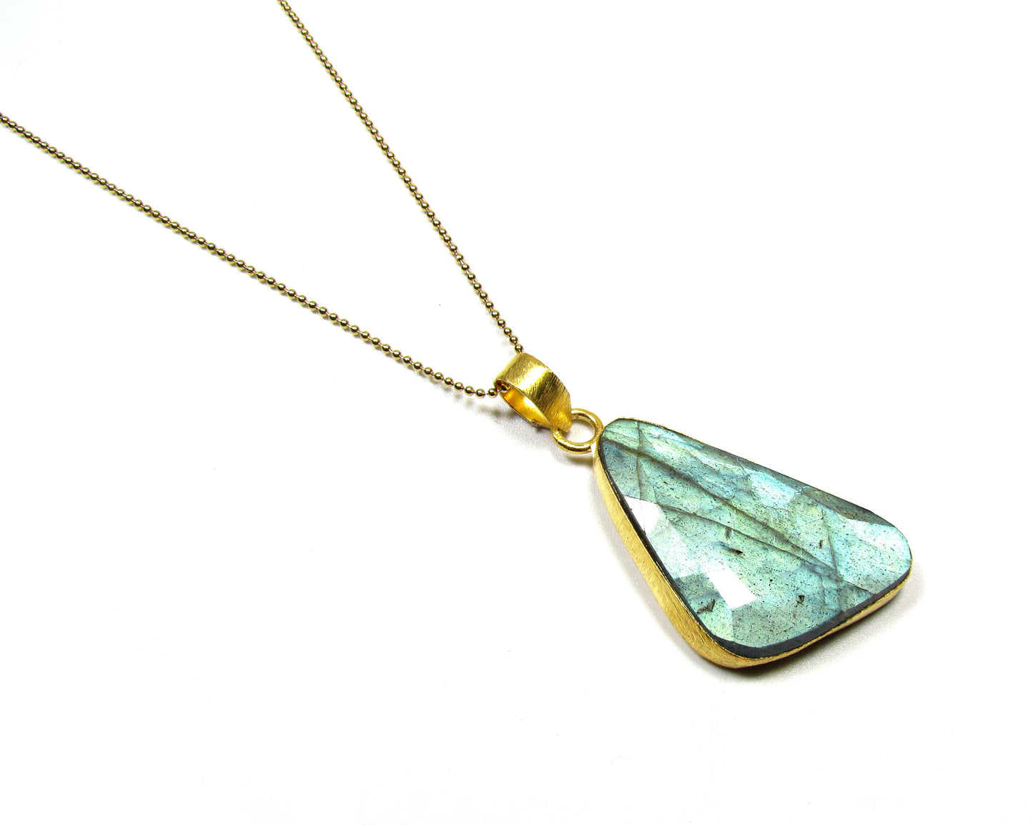 Large Bezel Labradorite Gemstone Pendant Necklace