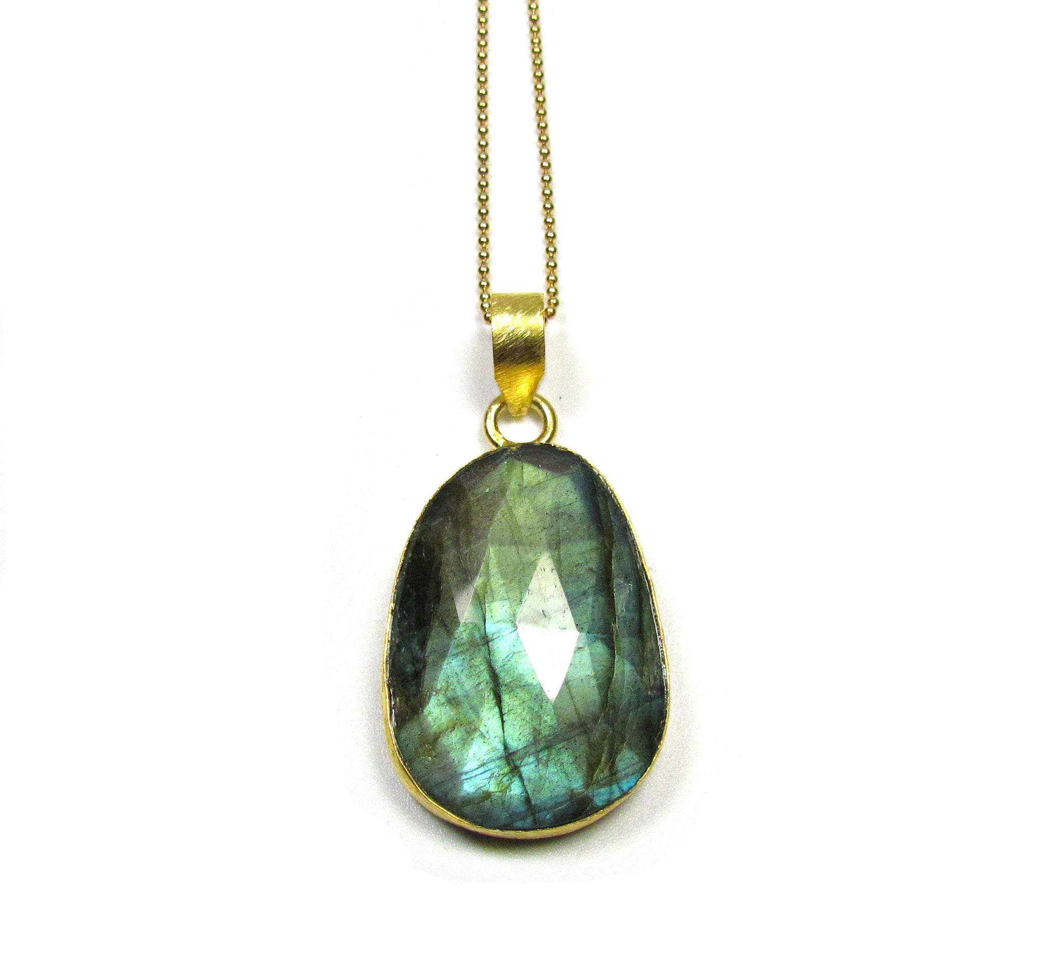 Large Bezel Labradorite Gemstone Pendant Necklace